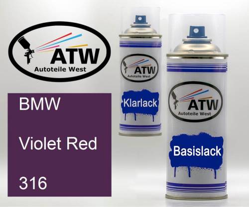 BMW, Violet Red, 316: 400ml Sprühdose + 400ml Klarlack - Set, von ATW Autoteile West.